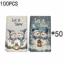 1 set/2 piezas/100 piezas Paños de cocina y paños de platos con diseño de muñecos de nieve con linternas y ramas de pino, adecuados para decoración de interiores en restaurantes, cocinas y baños, decoración de fiestas, regalos festivos, como regalo