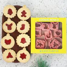 10pcs Christmas Cookie Cutters, 32 Shapes DIY Round Cake Mold, Cream & Jam Filled Cookie Baking Mold Set Christmas Christmas Decorations Christmas Pajamas Christmas Gifts Christmas Decor - Pink - View 8
