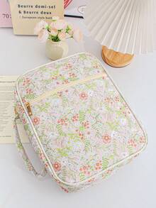 1 件装时尚花卉印花文具收纳袋，泡沫绗缝圣经保护套，大容量整理袋，可收纳铅笔、眼镜、书籍和笔记本；可爱蝴蝶结图案日记本收纳袋；精美拼贴日记工具整理袋；便携式旅行文具收纳袋