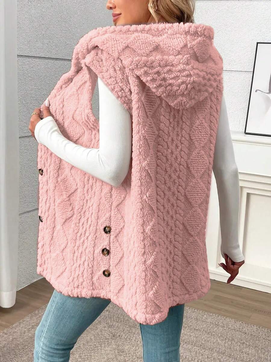 Women's New Autumn/Winter Solid Color Sleeveless Hooded Coral Fleece Jacket - Pink - View 1