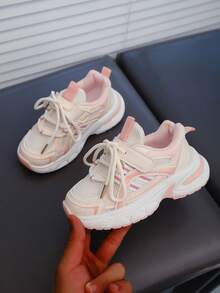 1 Pair Girls' Anti-Slip Soft Sole, Breathable Comfortable Sports Shoes, Versatile Girls' Tennis Shoes, Suitable For All Seasons - Beige - View 5