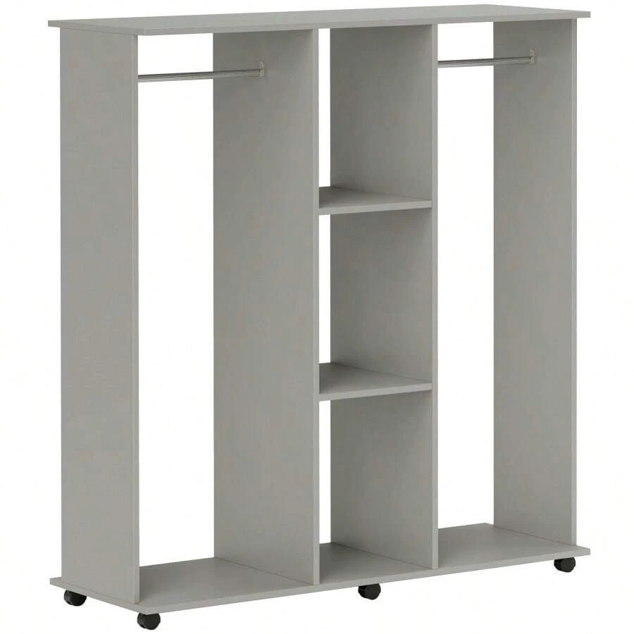 HOMCOM Open Wardrobe Double Mobile Storage Shees Organizer W 6 WheelsGrey - Grey1 - View 1