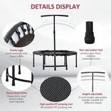 HOMCOM 40" Fitn Trampoline With Adjustable Handle Rebounder Trampoline Mini Jumper For Indoor Exercise Workout Black - Black1 - View 5