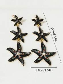 1 Pair Fashionable Beach Style Rhinestone Starfish Dangle Earrings, Suitable For Women - Three Starfish - View 10