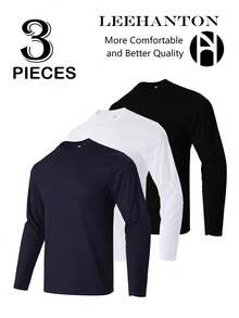 3-Pack Men's Performance Long Sleeve T-Shirt Men's Long-Sleeved T-Shirts, Breathable And Quick-Drying, Suitable For Fitness And Outdoor Leisure, Fishing, Golf, Outdoor Work - 白色+黑色+藏青 - 查看 1