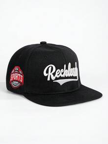 1顶男士时尚刺绣“幽灵岭”平沿棒球帽，刺绣嘻哈帽，可调节男女通用按扣帽，适合户外、旅行、沙滩派对，春秋季节适用，涤纶刺绣设计 - 棒球帽 - 查看 5