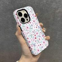 Fresh Pink Small Floral Patterns Two-In-One Matte Texture Phone Case Suitable For Compatible With Iphone17 16, 15, 14, 13, 12, 11, PRO MAX,PLUS,Air,As Well As , Galaxy S21/22/23/24/25 Ultra/FE+,NOTE20 Ultra,A71/56/55/54/53/52/36/34/26/25/23/16/15/14/13/06 - White - View 4