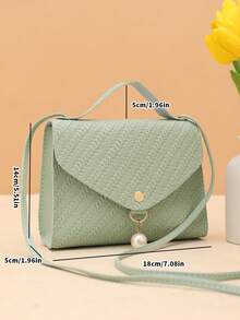 Solid Color Grass Texture Pearl Decor Crossbody Handbag , Green - Green - View 2