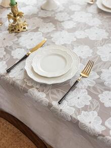 1pc White Lace Tablecloth, Romantic Style Suitable For Holidays, Parties, Banquets, Restaurants, Weddings, Home Dining Table Decor - White - View 5