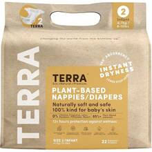 Terra - Pañales para recién nacidos tamaño 1: 85% pañales a base de plantas, ultrasuaves y libres de químicos para piel sensible, absorción superior para pañales de día o de noche, diseñados para - Talla 2 (22 unidades) - Ver 3