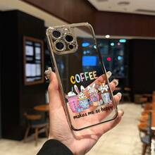 ¡Diseño Creativo! Funda de Teléfono de Lujo Plateada, Patrón de Tema de Conejo de Café - Impresión de Alta Definición, Resistente al Desgaste y Antideslizante, Protección Completa de Cámara, Compatible con la Serie 16/15/14/13/12, Bienvenido a Comprar y Usar - Colores mixtos - Ver 7
