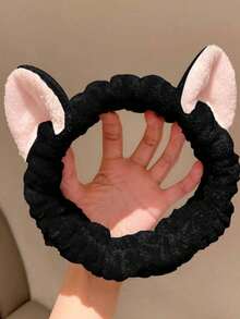 1pc Dual-Color Shower Head Wrap, Cute Polyester Cartoon Ear Decor Headband Suitable For Bathroom, Home, Autumn Decor, Back To School