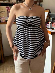 Women Y2k Tube Top Button Sleeveless Backless Strapless Bandeau Cute Aesthetic Summer Going Out Club Party Tank Tops - 黑與白 - 查看 3