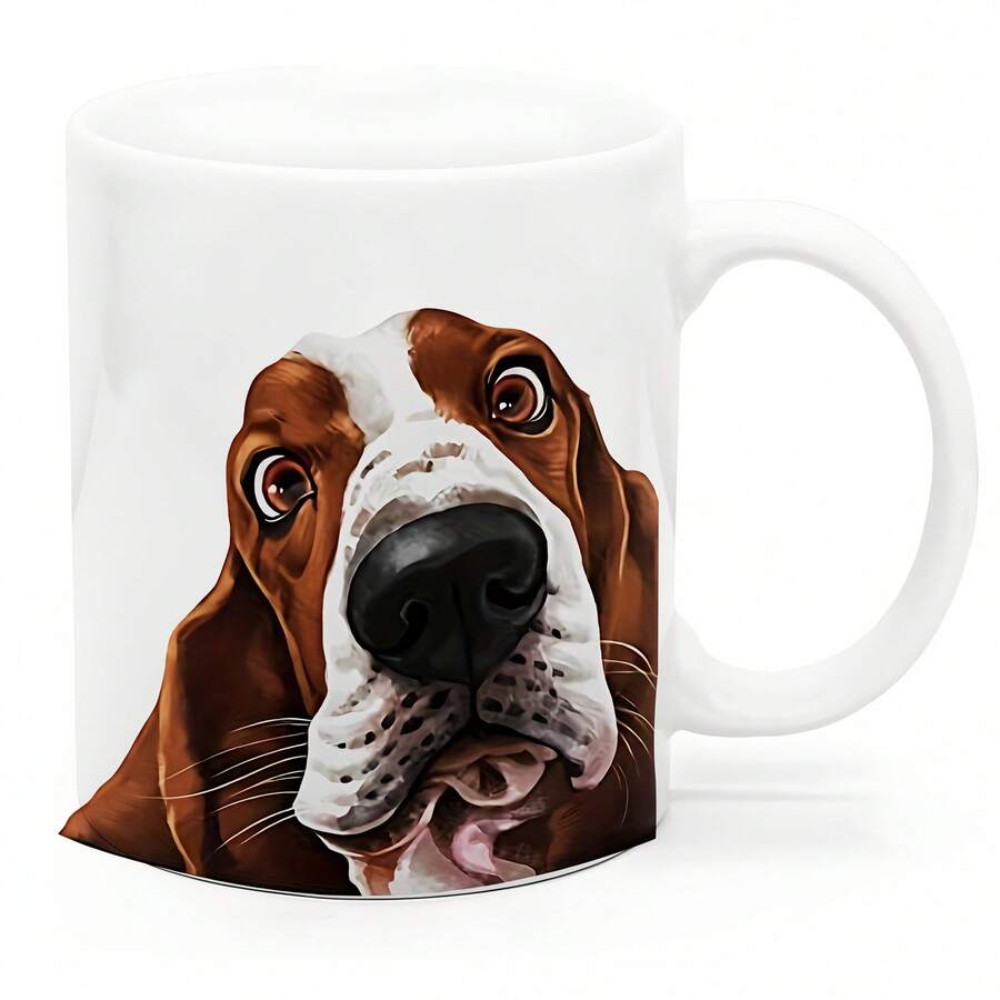 1pc Basset Lover's Ceramic Mug - 11oz Insulated Cup For Hot & Cold Drinks, Cute Full-Body Dog Design, Perfect Gift For Pet Owners, Hand Wash Only, Dog Mug - All White - View 1