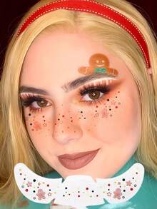 6张圣诞雀斑脸部临时纹身贴纸，图案包括圣诞树、蝴蝶结、姜饼人、铃铛，可爱防水，适合圣诞派对、音乐节、圣诞精灵、圣诞老人角色扮演等场合。 - 彩色 - 查看 6