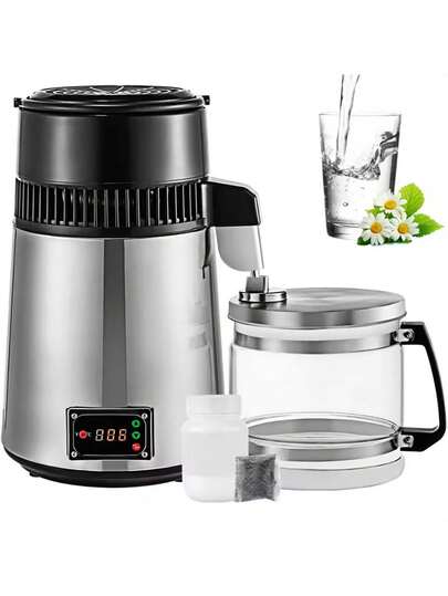 4L Portable Water Distiller With Purifier Filter, Alcohol Stills, Adjustable Heating Drinking Bottle Softener,Pure Water Purifier For Home Countertop,Efficient Home Water Purification System, Easy To Use & Maintain, Stainless Steel Material, For Office,Home,Restaurant.Kitchen Accessories Kitchen Essentials House Essentials Household Items