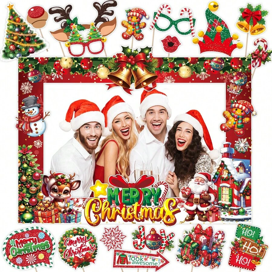 1/30pcs Christmas Photo Booth Props Set - Cartoon Santa Claus, Ssnowman, Elk Design, Festive Paper Glasses Frames For Holiday Parties & Events, Party Accessories, Ideal Christmas Gifts & Decor, Christmas Decor