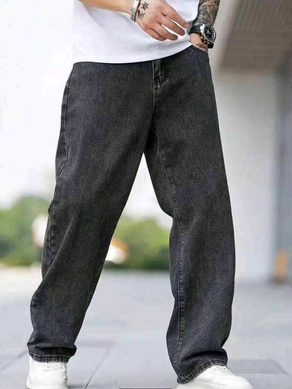 Calça Jeans Masculina Tradicional Vestir Reta Folgada Top Qualidade  Todos    Solto    Botão  Zíper  Bolso