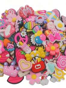 100pcs Assorted Multicolor Decorative Fashionable Shoe Ornaments Decorative Buttons, For Garden Shoes Slippers, Beach Sandals DIY Accessories, Unisex Accessories, Random Color & Style Summer, Back To School