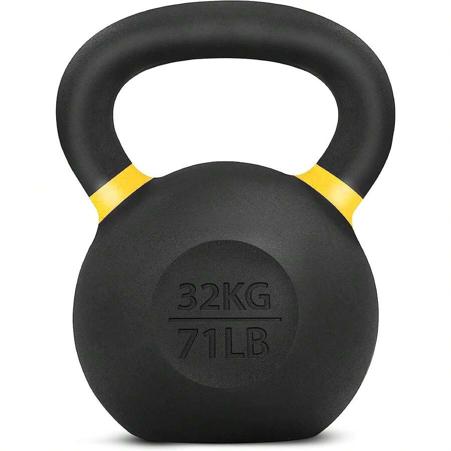 Powder Coated Cast Iron Kettlebell Strength Training Kettlebells Weight Set For Full Body Workout, Home Gym - K - Yellow - 32 KG / 71 LB - View 1