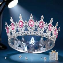 巴洛克水晶皇冠，奢华圆形皇家皇冠，优雅新娘婚礼头饰，派对头饰，金色皇冠，头冠，金色头饰，皇冠，发饰花环，头花圈，发藤，发圈，头冠，伴娘礼物，发饰 - 彩色 - 查看 17