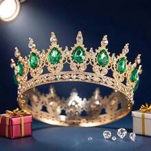 巴洛克水晶皇冠，奢华圆形皇家皇冠，优雅新娘婚礼头饰，派对头饰，金色皇冠，头冠，金色头饰，皇冠，发饰花环，头花圈，发藤，发圈，头冠，伴娘礼物，发饰 - 彩色 - 查看 11