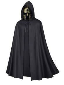 万圣节十字军斗篷中世纪圣殿骑士角色扮演斗篷 - 黑色 - 查看 1