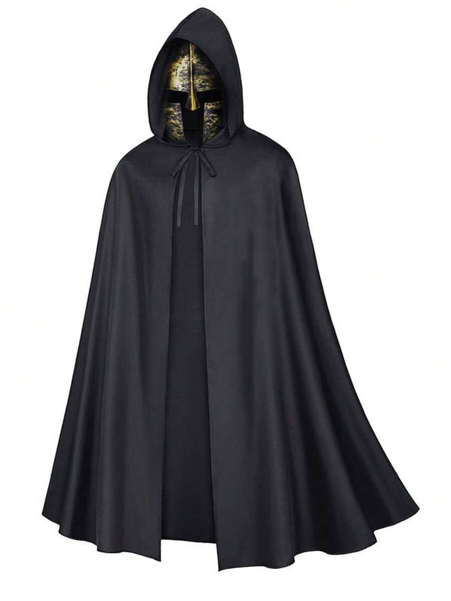 万圣节十字军斗篷中世纪圣殿骑士角色扮演斗篷 - 黑色 - 查看 1