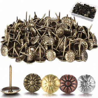 100 Pcs Upholstery Tacks For Decorative Furniture Upholstery Nails 11*16MM Vintage Head Diameter Brass Daisy Thumb Tack Push Pin Furniture DIY Decorative