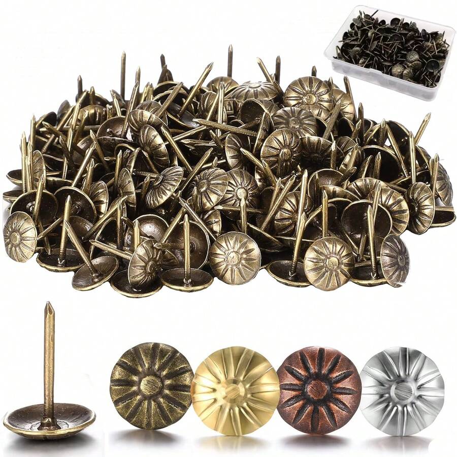 100 Pcs Upholstery Tacks For Decorative Furniture Upholstery Nails 11*16MM Vintage Head Diameter Brass Daisy Thumb Tack Push Pin Furniture DIY Decorative
