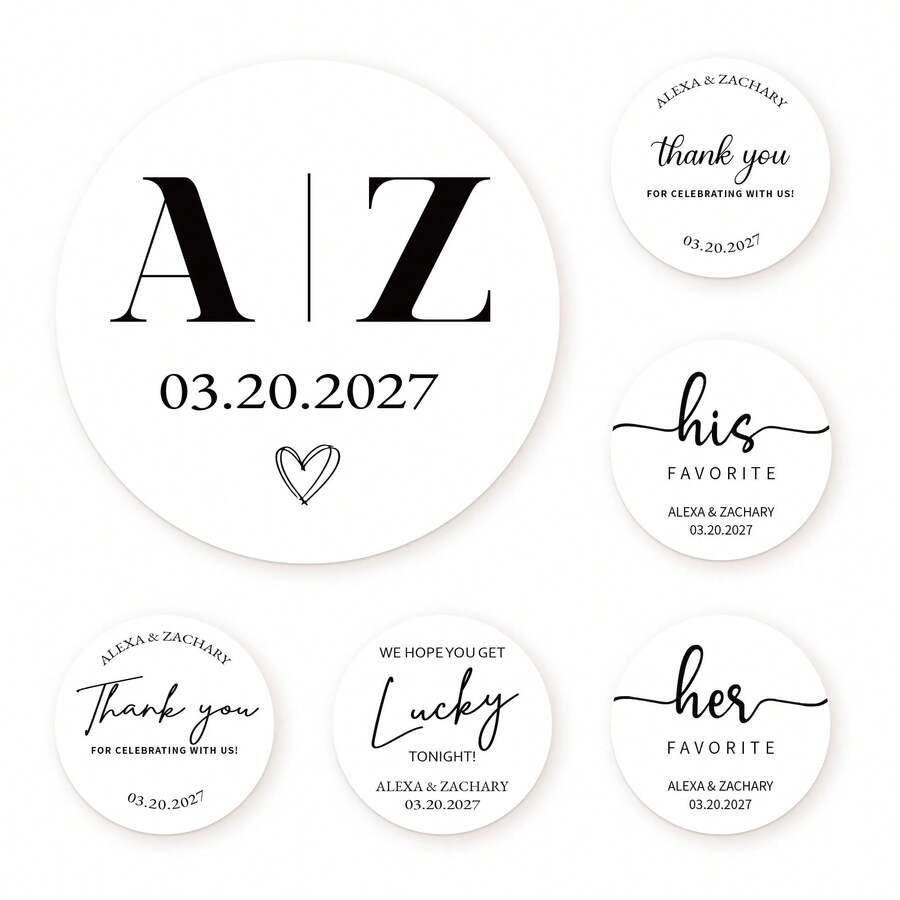 4-26厘米定制贴纸标签，带文字的个性化字母组合贴纸，防水贴纸，多种尺寸可选，不易褪色，是完美的婚礼回礼，可作为宾客礼物、感谢贴纸、手工婚礼贴纸、零食袋贴纸、甜点回礼贴纸、送给男士/女士的礼物、定制婚礼配饰，以及“永恒的爱”主题贴纸。 - Glossy-waterproof - 查看 1