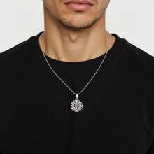 1pc Men's Retro Compass Pendant Necklace, Fashion Sweater Chain - Antique Silver - View 4