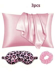 Set de 3 piezas de satén para dormir | talla grande suave que el juego de funda de almohada y antifaz de seda - Incluye 1 funda de almohada de satén, 1 antifaz de satén y 1 coletero de satén, Funda de almohada 29.53 pulgadas x 19.29 pulgadas (75 cm * 49 cm), Escuela, Vuelta al colegio, Viaje, Artículos esenciales de viaje, Artículos esenciales para el hogar, Antifaz, Máscara para dormir