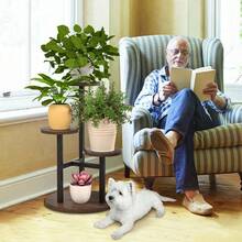 四层室内外植物架，金属木质结构，适用于各种室内植物，转角多层花草架，适用于阳台、花园、露台等场所。