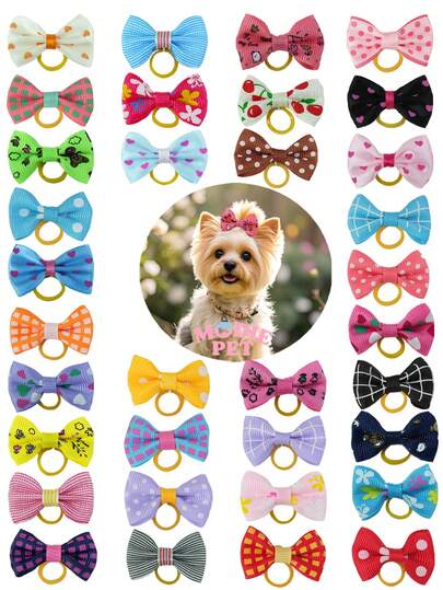 10/20pcs Random Assorted Cute Bow Hair Ties, Decorative Pet Cat Dog Grooming Hair Accessories, Warm Gift For Pets