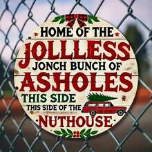8x8 Inch Round Metal Christmas Welcome Sign - Perfect For Front Door Decor And Holiday Gift Decoration, Ideal For Room Decor, Random Hole Style - Multicolor - View 3