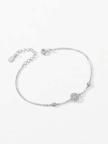 1pc Fashion 925 Sterling Silver Simple Round Design Chain Bracelets For Women Statement Jewelry Gift - Silver - View 7