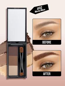 Misslyn 化妆 POWERLAB，眉粉，3 色哑光眉粉调色板，眼妆，眉毛填充物，棕色，摩卡色，玫瑰红，冷杏仁色，多色，持久，增强和定义眉毛