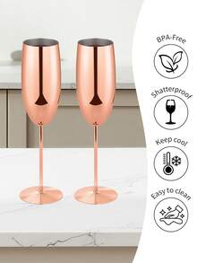 2 件优雅金属香槟杯 - 采用不锈钢材质，玫瑰金高端纹理酒杯，防摔且易于清洁，适合婚礼、派对和庆祝活动 - 圣诞节和万圣节节日礼物 - 彩色 - 查看 6