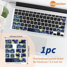 SUPSTICKER 1 pieza Pegatina para teclado, 4.01*4.72 pulgadas, diseño de cielo estrellado y gato de dibujos animados, adecuado para teclado de 13.3" Air, material de vinilo autoadhesivo, fácil de aplicar y retirar, protege el teclado del portátil de arañazos - Multicolor - Ver 13