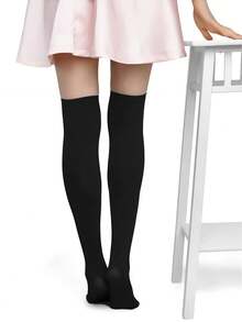 1 Pair Women's Casual Everyday Black Over-The-Knee Socks, Suitable For Daily Wear - Black - View 4