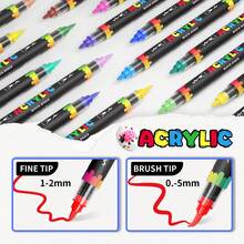 1pc Dual-Tip Acrylic Marker Pen, 24 Colors Student Art Professional Soft Brush Tip Painting Pens, Durable High-Quality Coloring Markers, Blendable Quick-Dry Filling Pens, Non-Bleed Graffiti Pens, Highlighters, Hand-Drawn Pens, Watercolor Pens, Holiday Card Painting Supplies - Soft Tip Marker Pen - View 6
