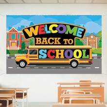 Pancarta plana 2D de bienvenida de vuelta a la escuela, fondo de apertura de la escuela, decoración del primer día de clases, decoración de la fiesta de regreso a la escuela de los estudiantes, adecuada para el aula, la fiesta, la decoración del hogar, la decoración de la temporada de regreso a la escuela, el entorno del aula, la decoración de la oficina, material resistente a la intemperie, decoración navideña, duradera, montaje de eventos, organizador de fiestas