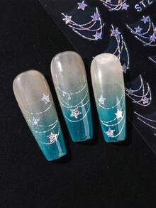FULL BEAUTY 2片装全息激光银色迷你星线美甲贴纸 Y2K美甲流星美甲饰品 拉丝五角星滑扣 日式美甲装饰 美甲用品 指甲 - 彩色 - 查看 5