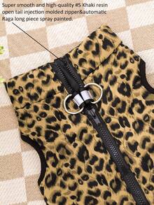 1pc Khaki Leopard Print & Spotted Gourd Pattern Cotton Dog Coat With Back Zipper, Washable Pet Jacket Suitable For Large, Medium And Small Dogs, For Indoor Or Outdoor Wear