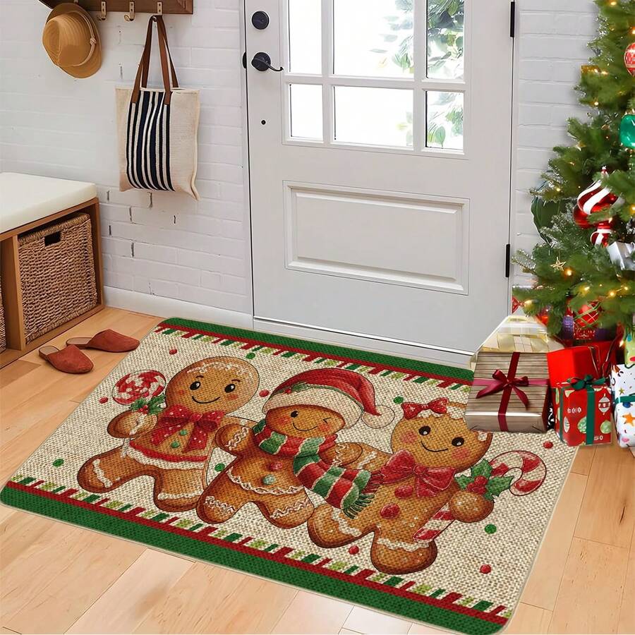1pc Christmas Pinecone & Leaf Linen Rubber Decorative Doormat, Non-Slip Outdoor Entrance Mat, Christmas Candy Cane Doormat, Indoor Outdoor Non-Slip Floor Entrance Carpet, Winter Holiday Snowflake Home Kitchen Decor, Christmas Gift, Burlap Rug, Christmas Decoration, Outdoor Doormat, Shoe Scraper Mat, Foot Mat, Entrance Carpet, Small Rug, Machine Washable (Multiple Sizes Available)