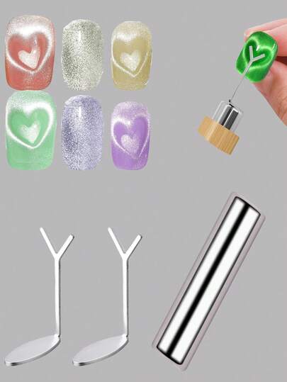 2 piezas/3 piezas Imán en forma de corazón para uñas, imán en forma de ojo de gato en forma de corazón para uñas 1 pieza/2 piezas Guía en forma de Y con imán fuerte para esmalte de uñas en efecto ojo de gato flexible DIY Imán en forma de ojo de gato para esmalte de uñas en efecto ojo de gato Salón de arte de uñas
