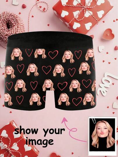 1- Boxers Customized For Husband/Boyfriend, Norollwaistband Shorts,Popular Anniversaries/Birthdays/Gifts For Him, Men's Printed Face Underwear, Anniversaries, Ideal Gifts For Holidays Boyfriend Bedroom, Living Room, Custom Photo Boxers, Couple Gift Sequins , Colorful Custom,