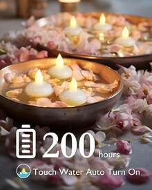 Homemory 24 Pcs 200 Hours Flameless Floating Candles, Warm White Led Flickering Tealight Candles In Bulk, Decor For Wedding, Party, Centerpiece, Pool, Christmas - White - View 2