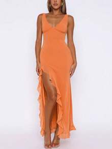 European And American Style Women's Summer New Ruffle Hem Party Clubwear Dress, Versatile Evening Gown Wedding Spring - Orange - View 1